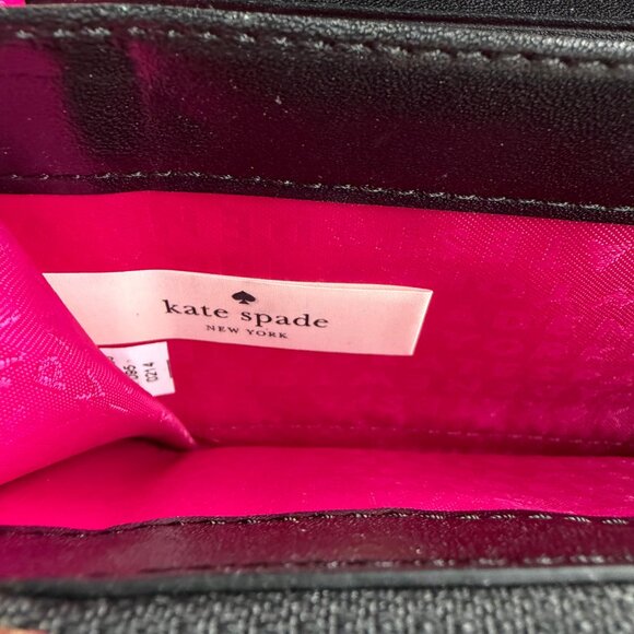 Kate Spade Zippered Wallet Black Cream Wellesley Patent Stripes - Picture 9 of 13